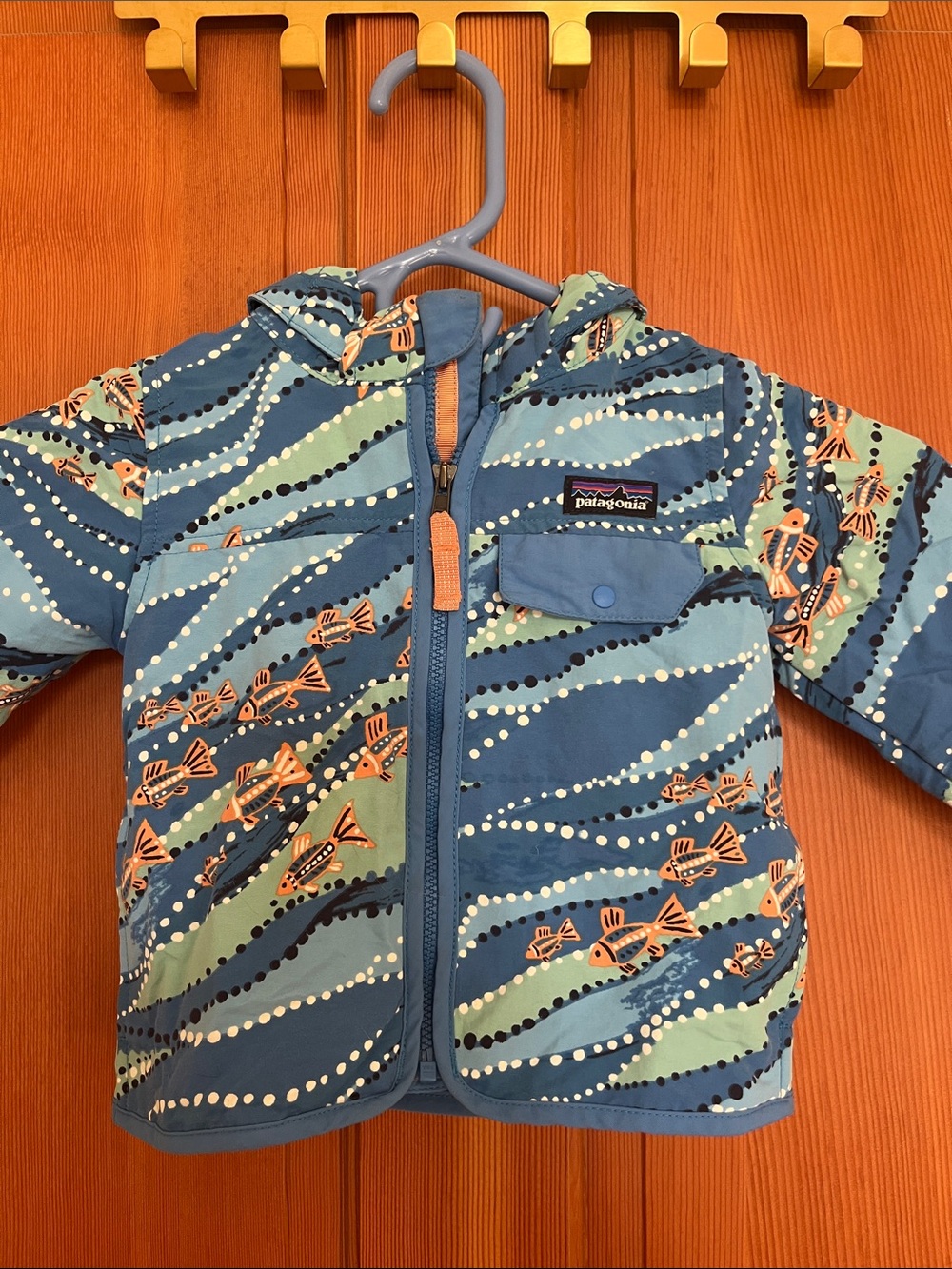 Patagonia Blue & Aqua Fish Print Baggies Toddler Jacket